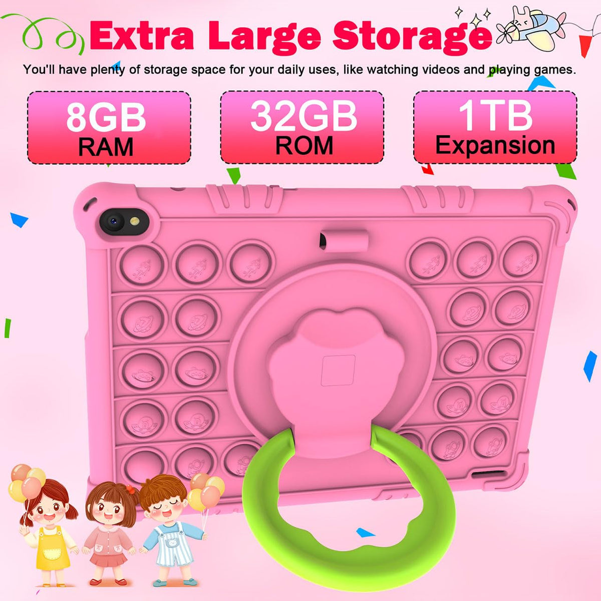 10 inch Kids Tablet 8GB RAM 32GB ROM Pink J31880