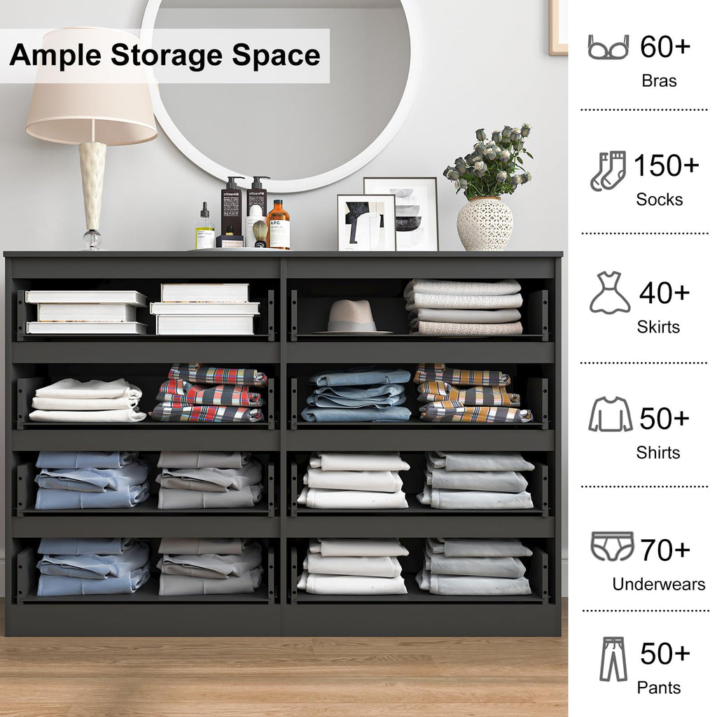 Black 8 Drawer Double Dresser T716034