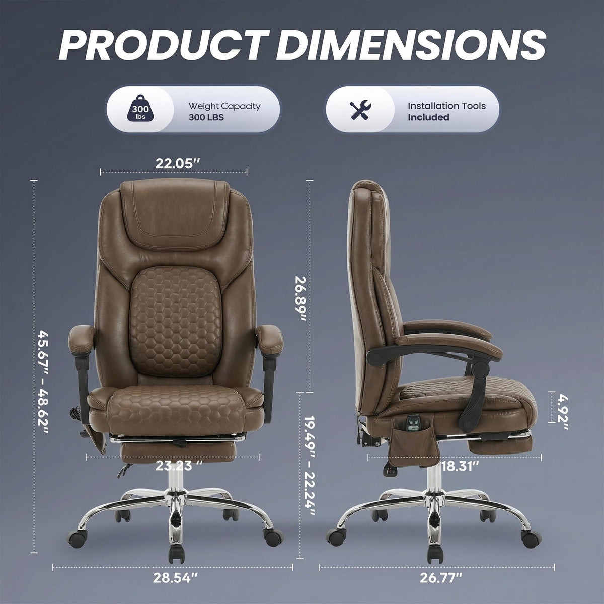 Brown Leather Massage Office Chair with Heat and Footrest U619154