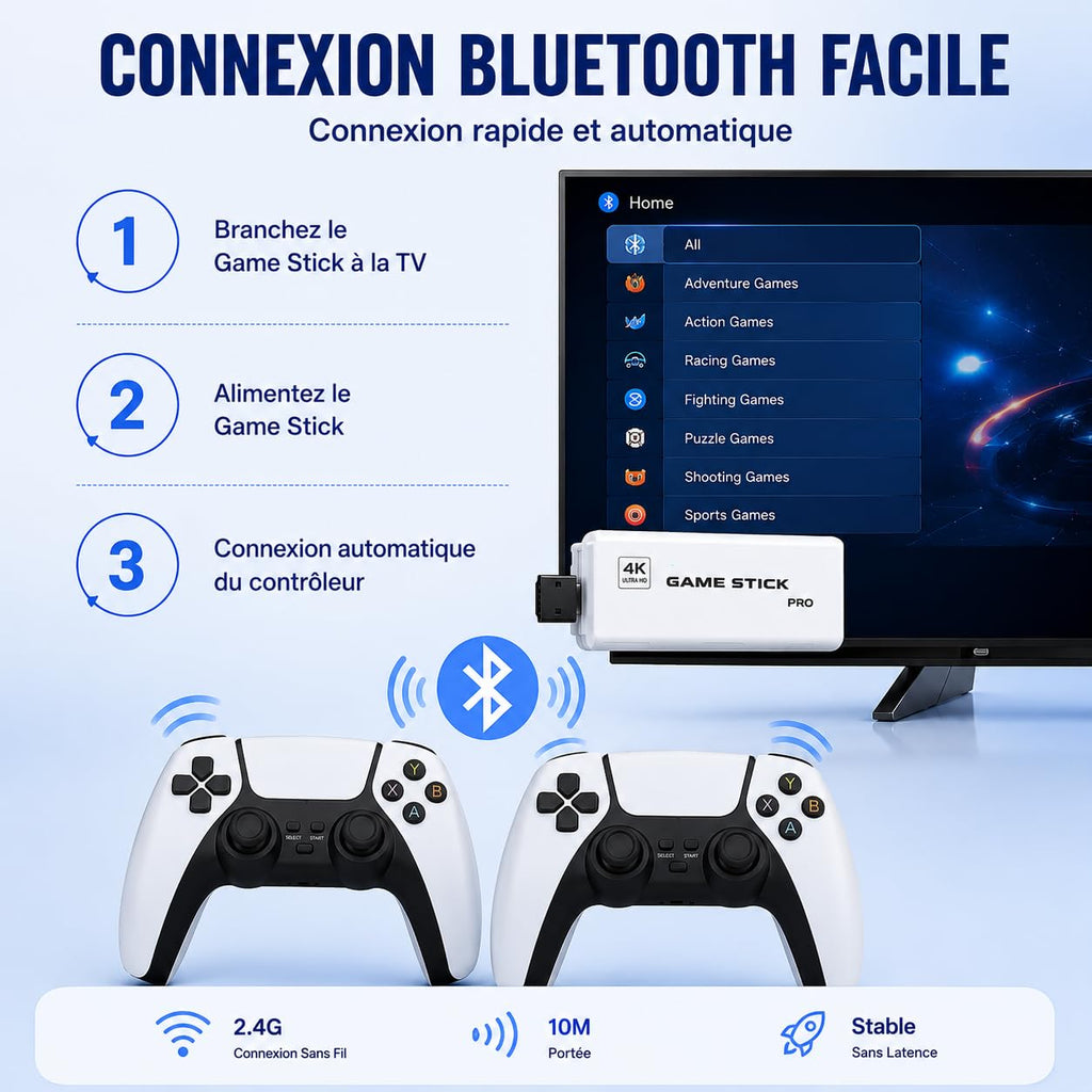 Wireless Retro Game Console Stick with 2.4G Controllers, 4K HDMI, 32G W275071