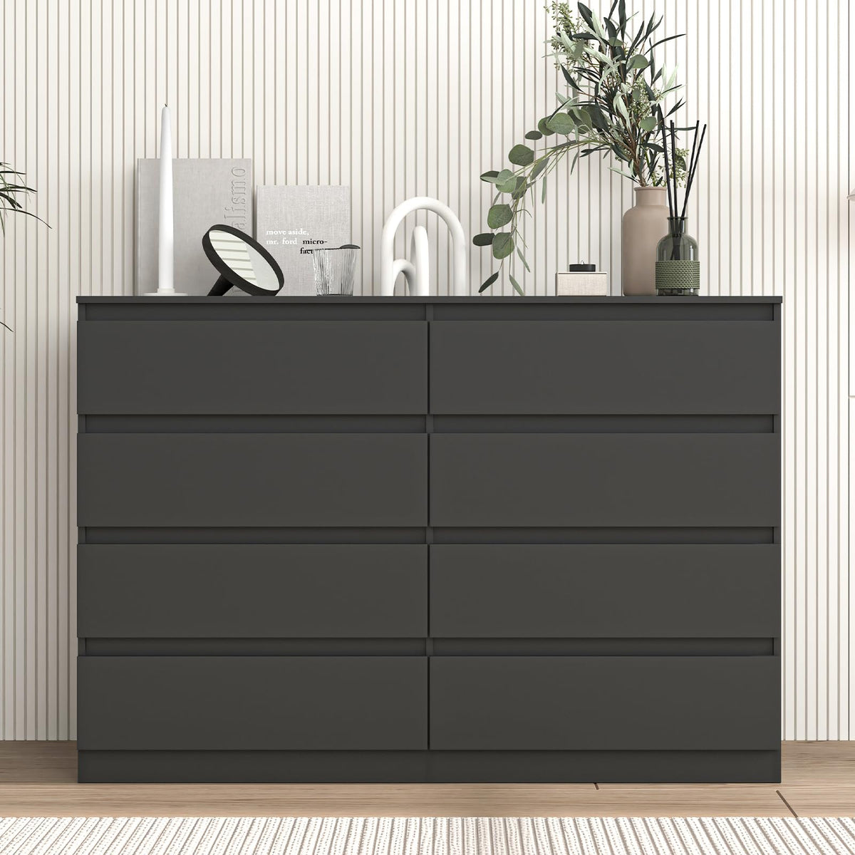 Black 8 Drawer Double Dresser T716034