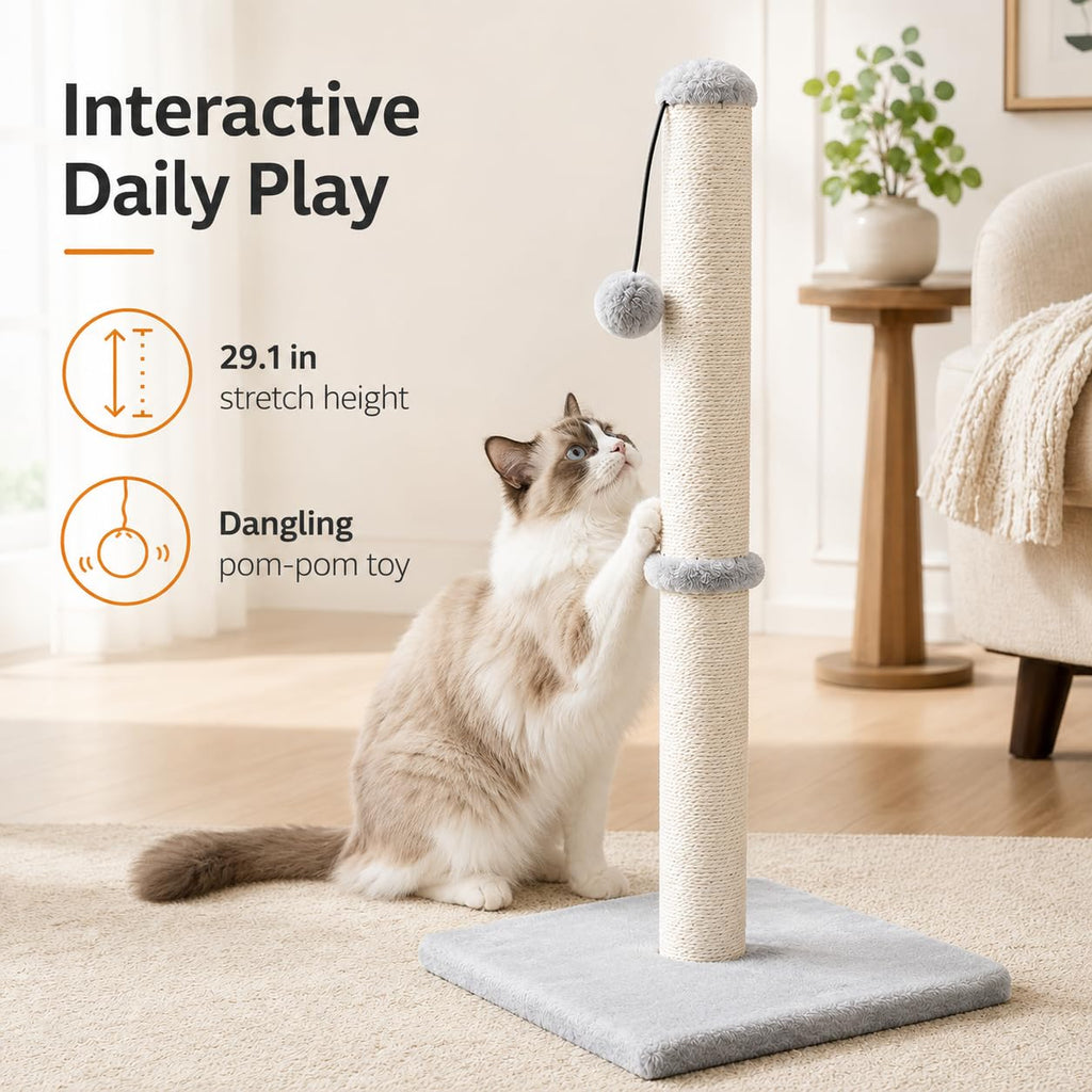 Tall Cat Scratching Post with Sisal Rope, Grey B75951