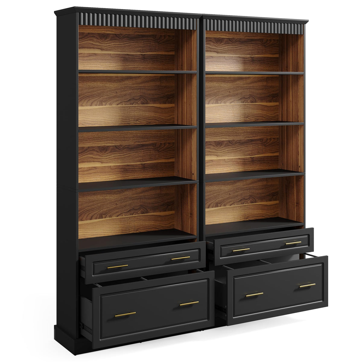72" Tall Black 5-Tier Bookcase with 2 Drawers R5497
