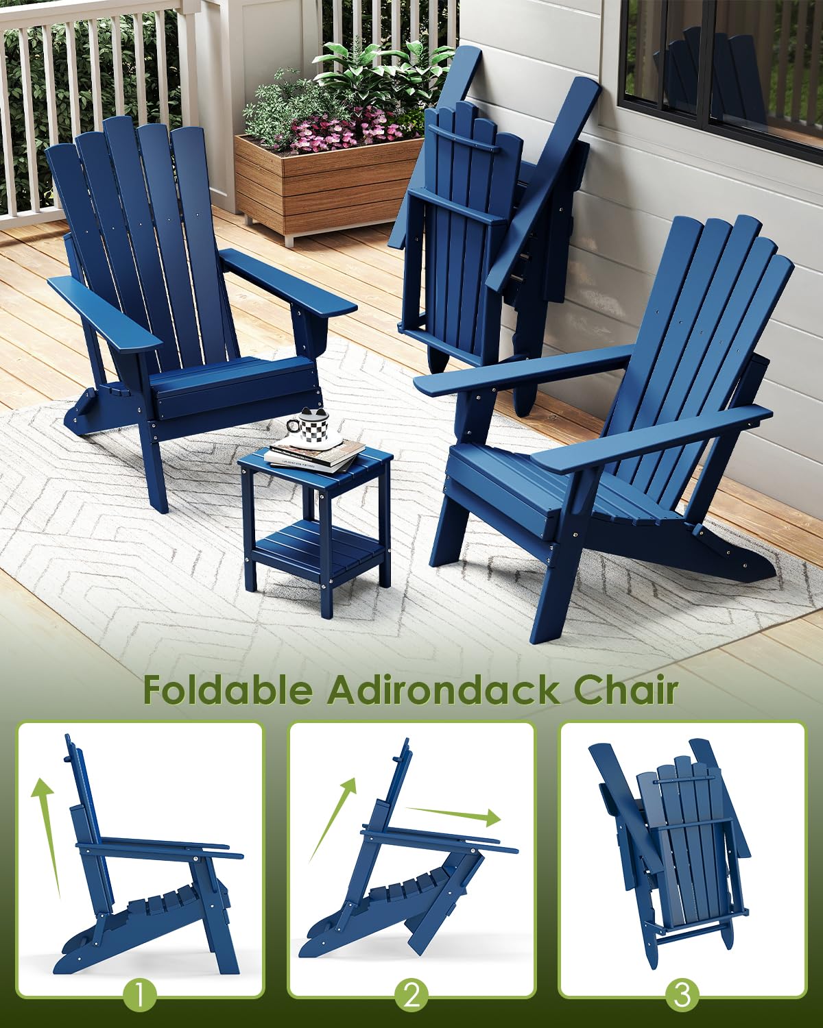 Blue Folding Adirondack Chairs Set of 2 V1826