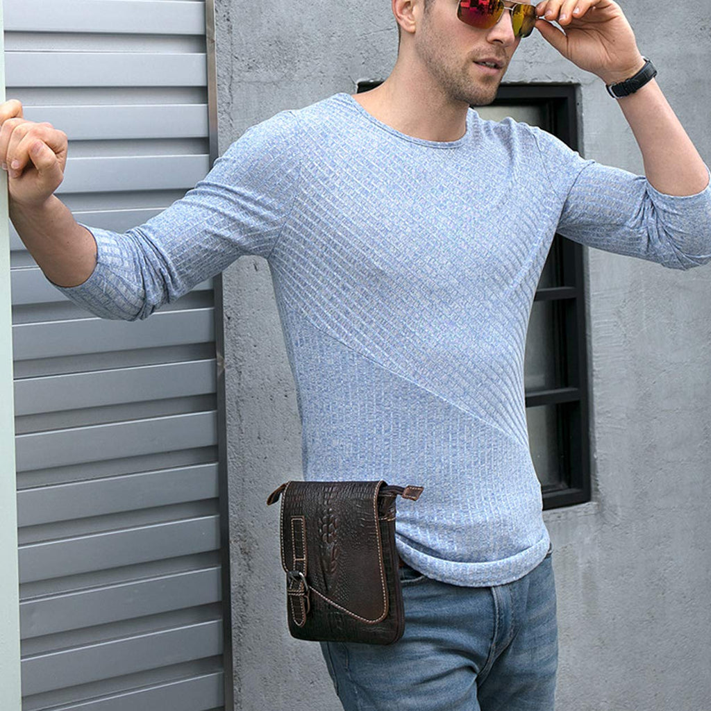 Brown Crocodile Embossed Genuine Leather Mini Messenger Bag I112