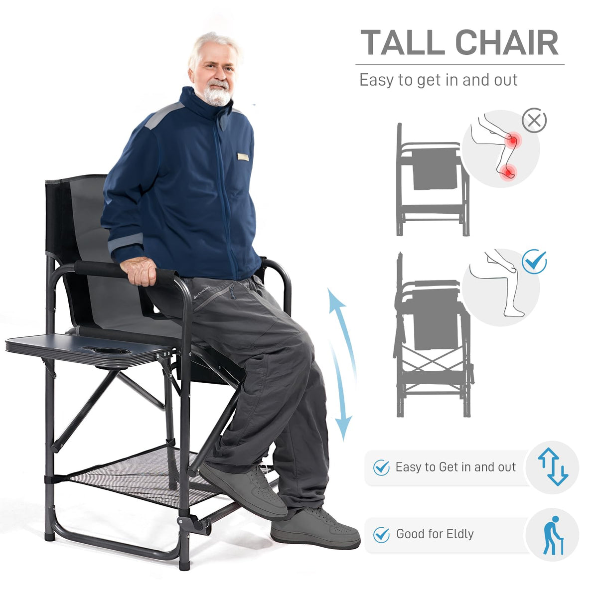 Medium Tall Directors Chair with Side Table Grey Q276396