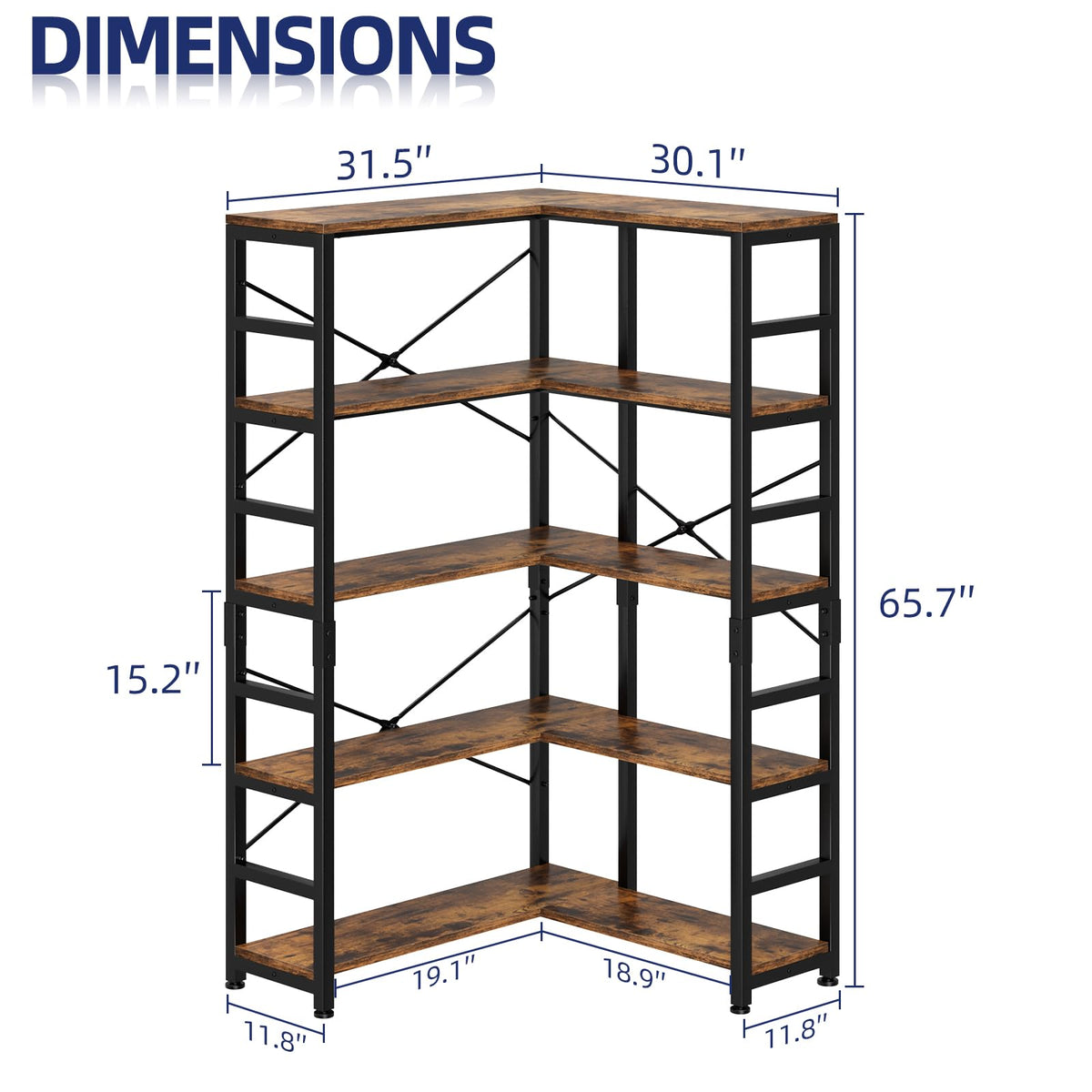 5-Tier L-Shaped Corner Bookshelf V452