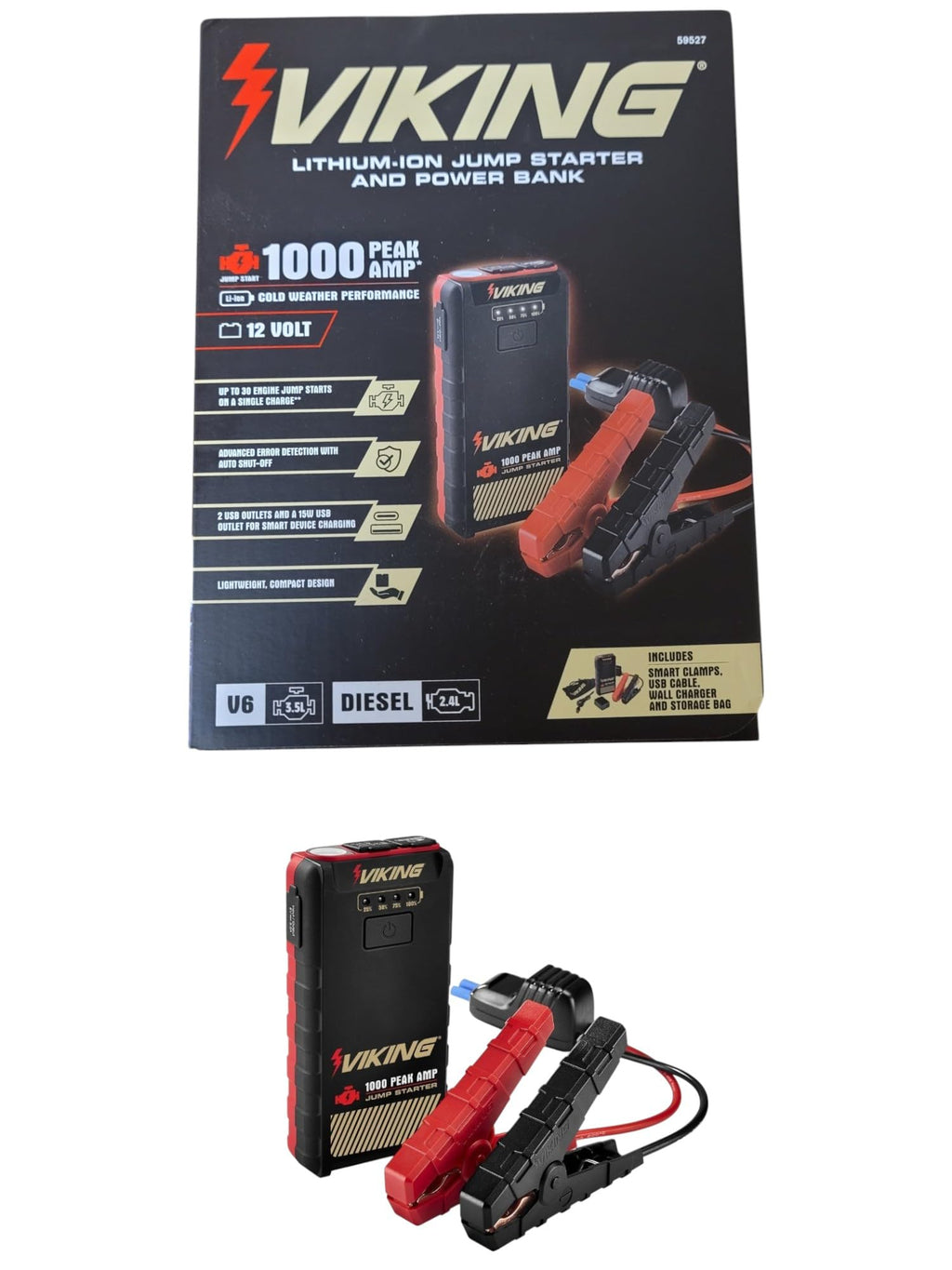 1000 Peak amp Lithium-ion Jump Starter and Power Bank P4882