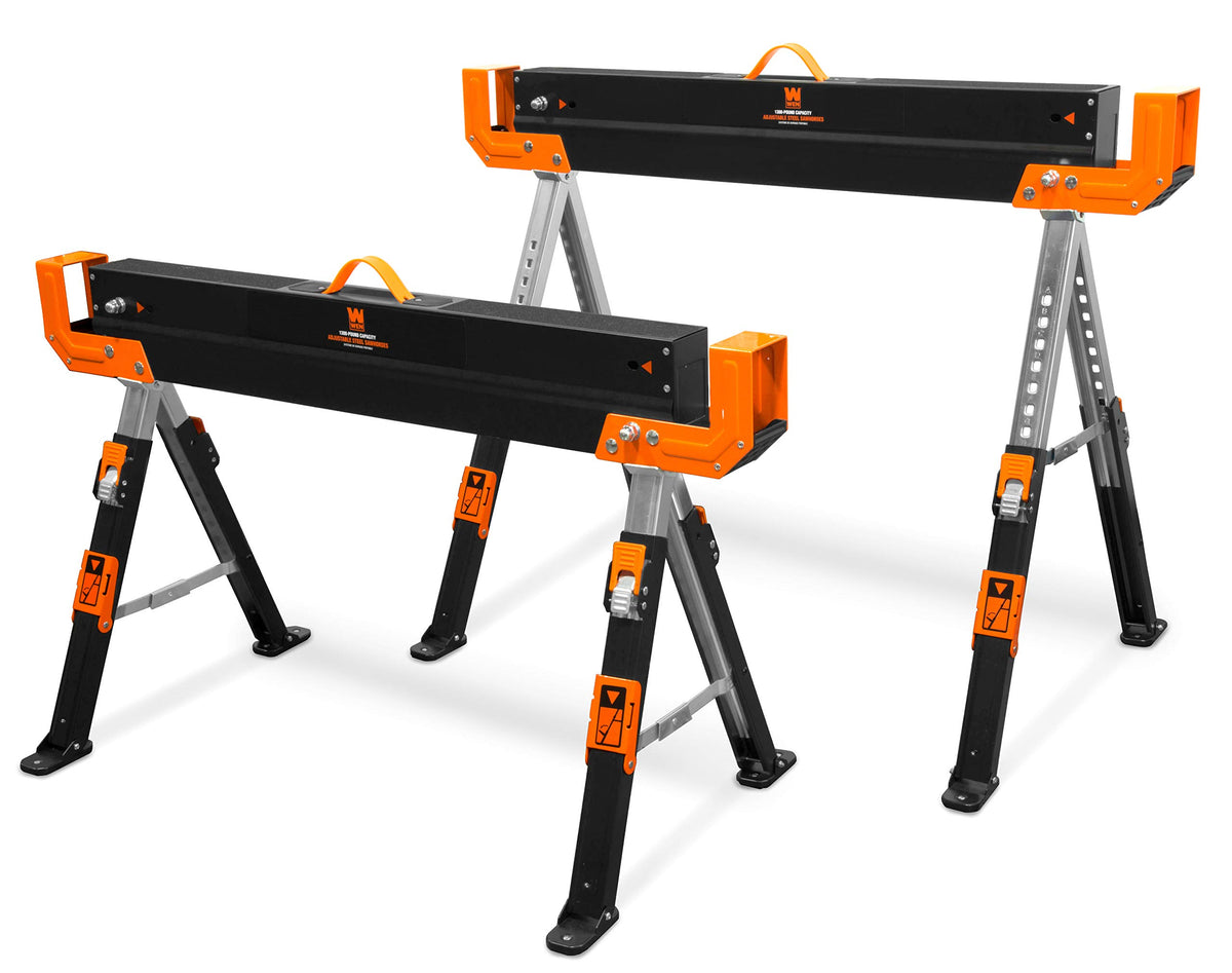 Steel Saw Horse Set, 1300-Pound Capacity, Height Adjustable, Two Pack J552318