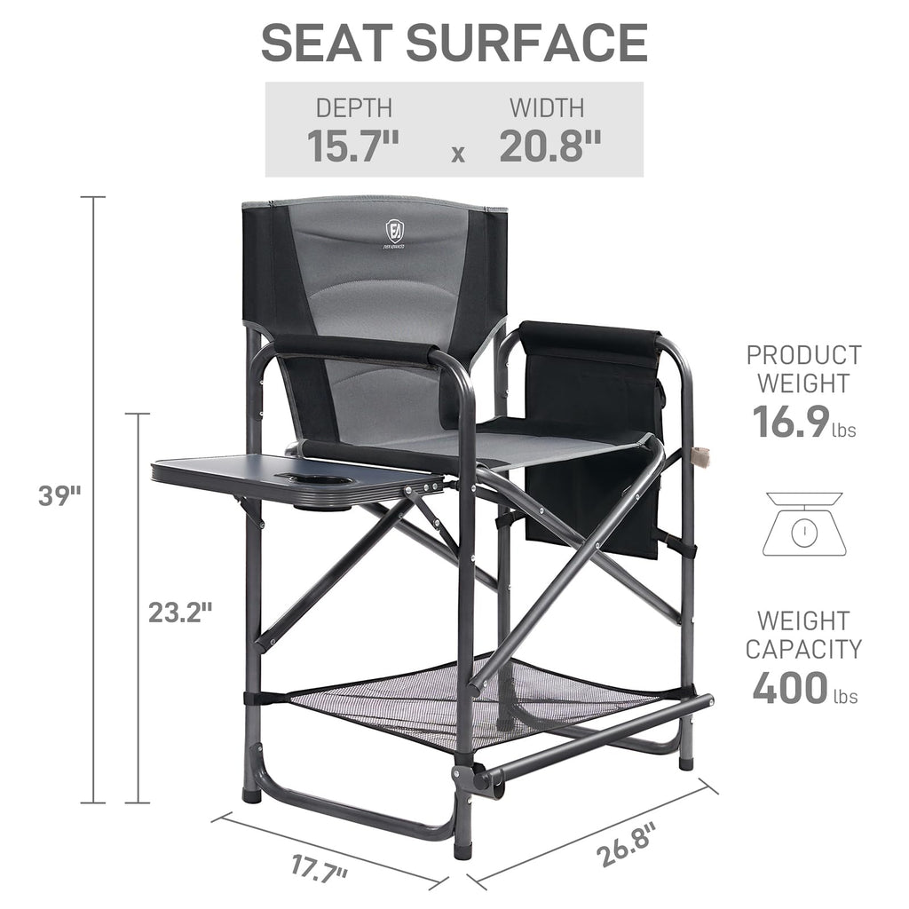 Medium Tall Directors Chair with Side Table Grey Q276396