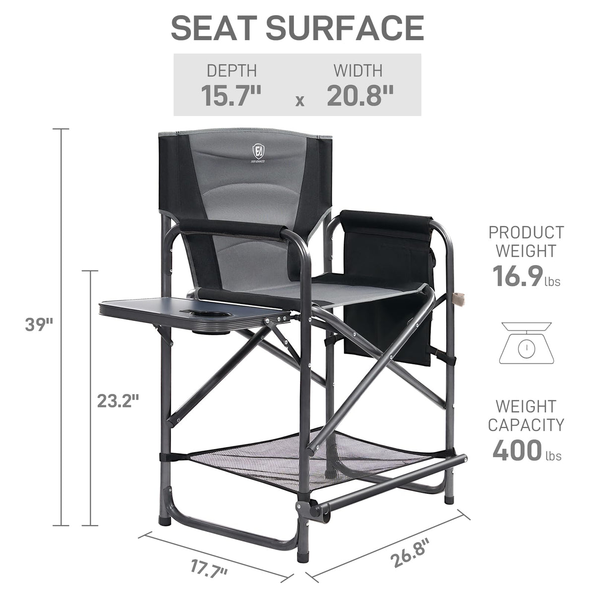 Medium Tall Directors Chair with Side Table Grey Q276396