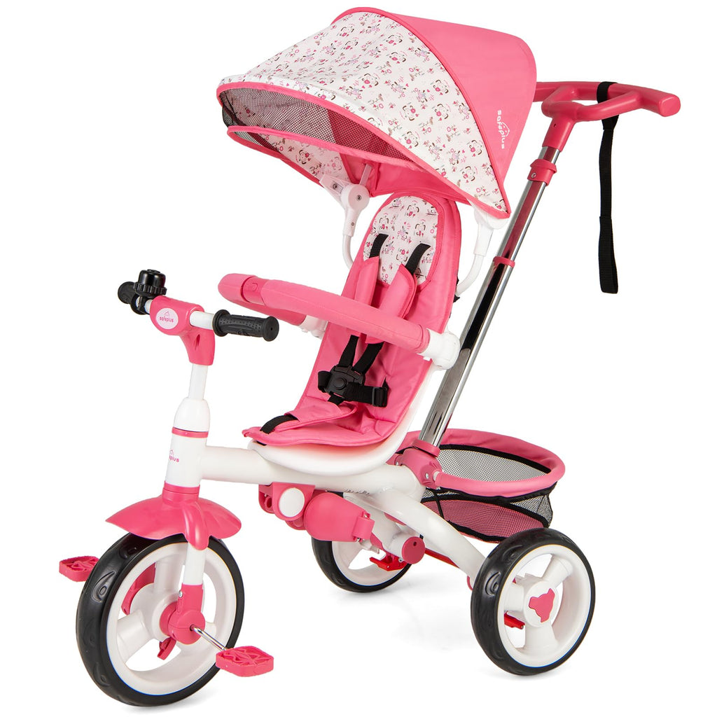 Pink 6 in 1 Toddler Tricycle with Parent Handle E9386