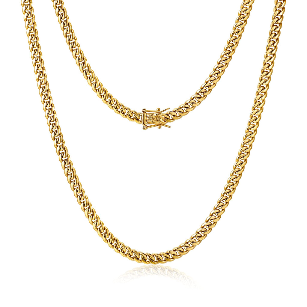 4mm 6mm Gold Plated Stainless Steel Cuban Link Chain Necklace Bracelet O7106