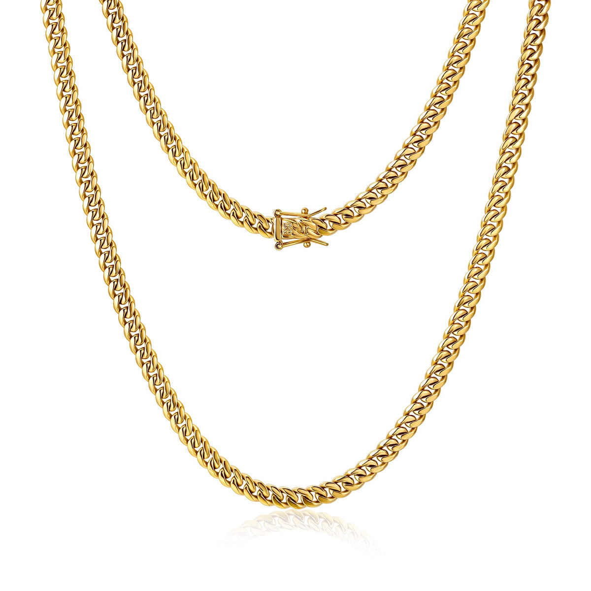 4mm 6mm Gold Plated Stainless Steel Cuban Link Chain Necklace Bracelet O7106