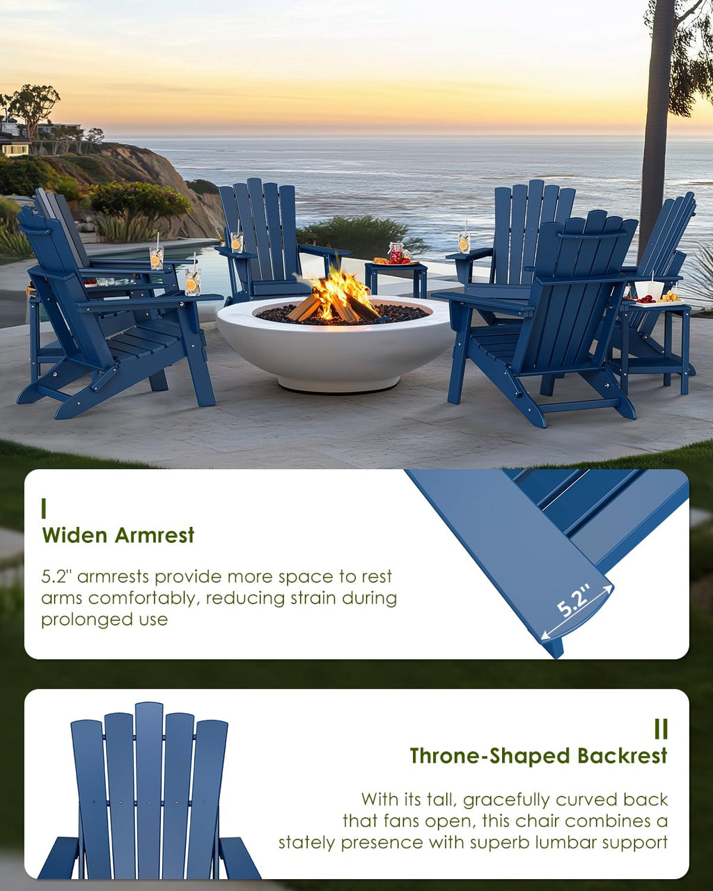 Blue Folding Adirondack Chairs Set of 2 V1826