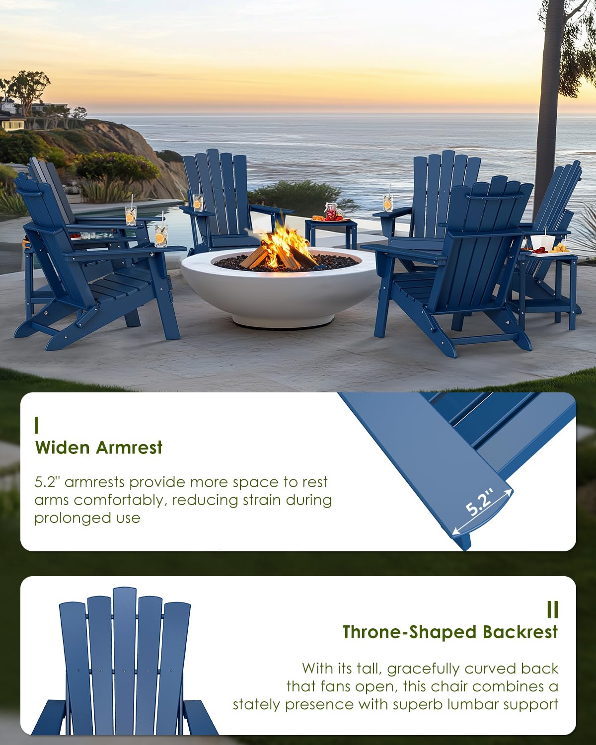 Blue Folding Adirondack Chairs Set of 2 V1826