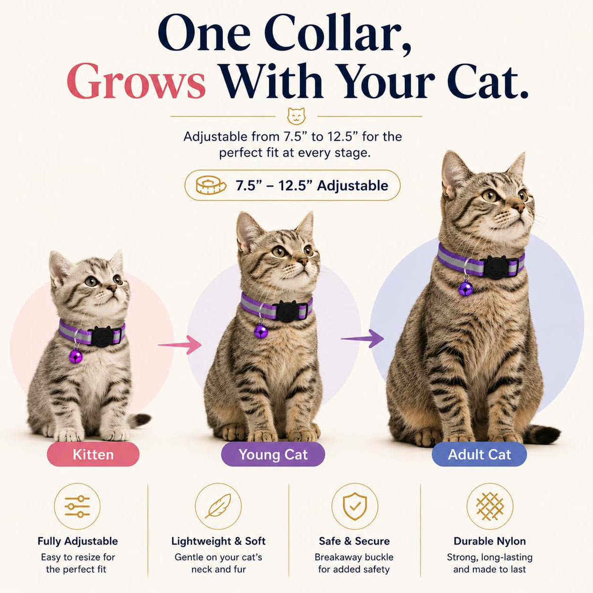 Reflective Breakaway Cat Collar with Bell 12-Pack J83508
