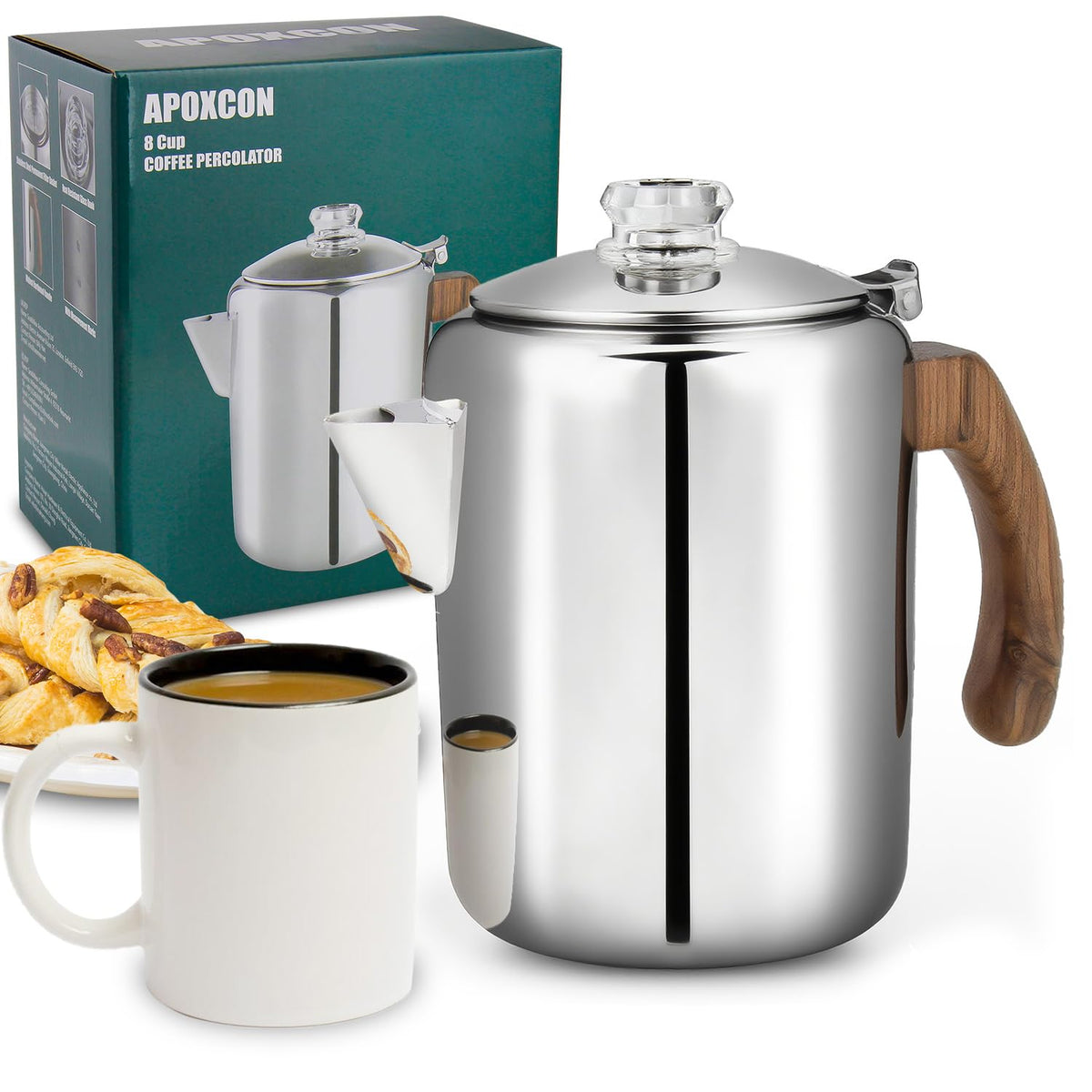 Coffee Percolator Pot Stainless Steel 8 Cup O655