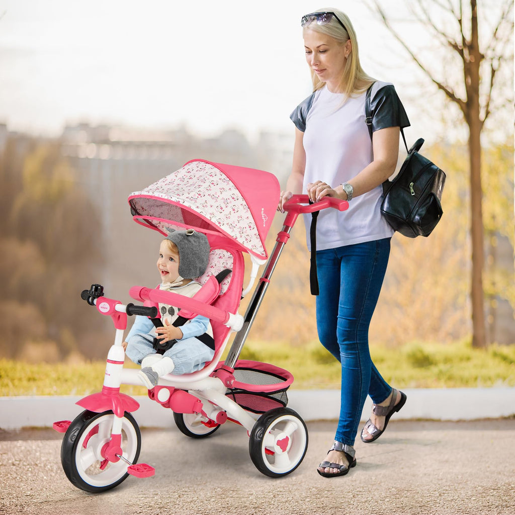 Pink 6 in 1 Toddler Tricycle with Parent Handle E9386