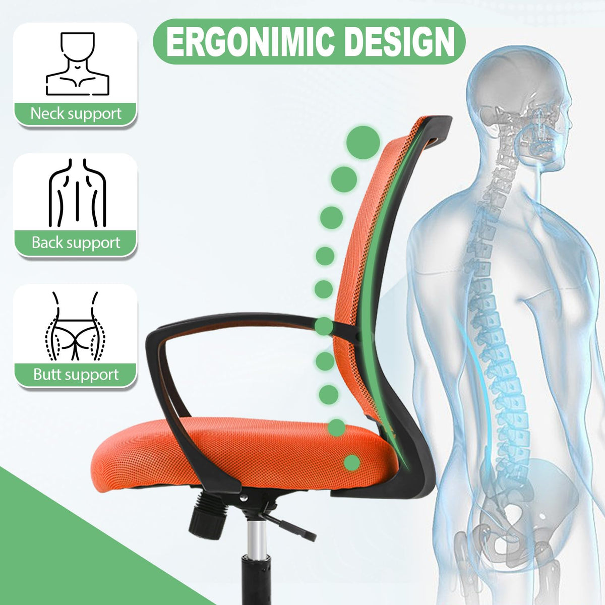 Orange Ergonomic Office Desk Chair with Armrest Y85210