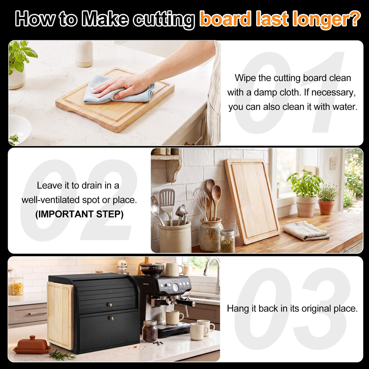 Black Roll Top Bread Box with Cutting Board Q687893