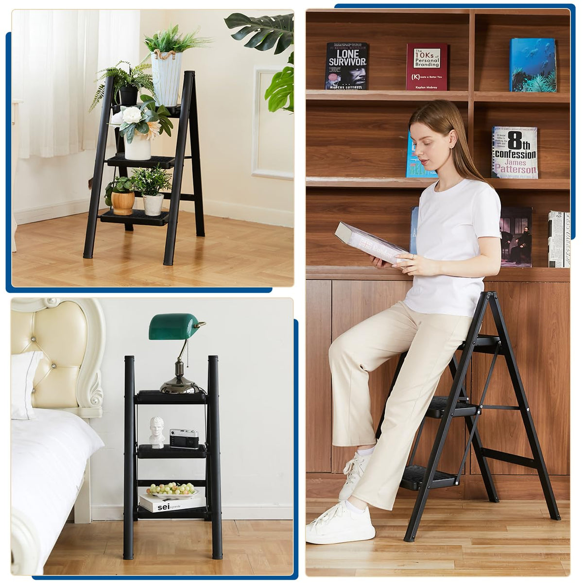 Black 3 Step Steel Folding Ladder F85556