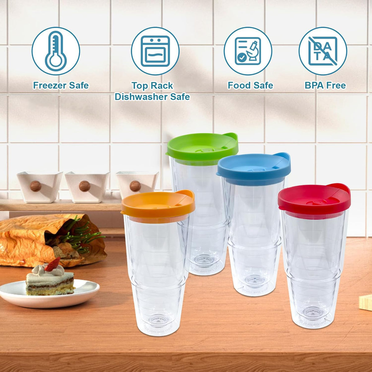 20 oz 4 Pack Double Wall Clear Acrylic Tumbler Cups with Lids T133477