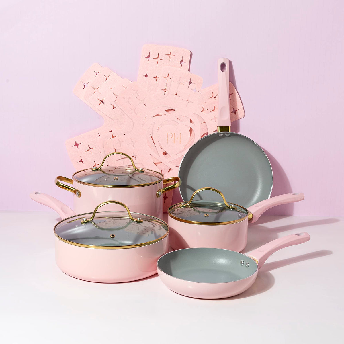 12 Piece Pink Nonstick Cookware Set O871685