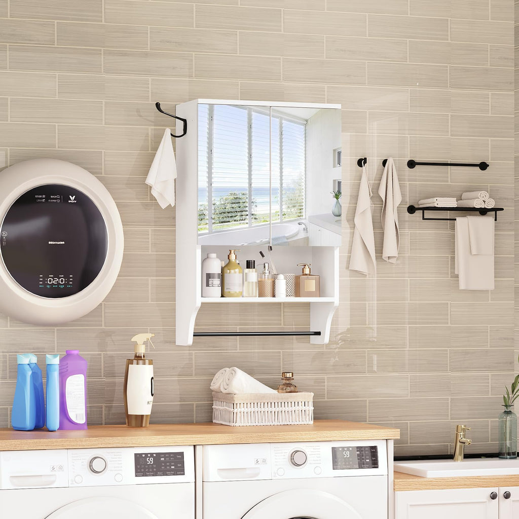 White Wall Mounted Bathroom Cabinet with Mirror and Adjustable Shelf F802