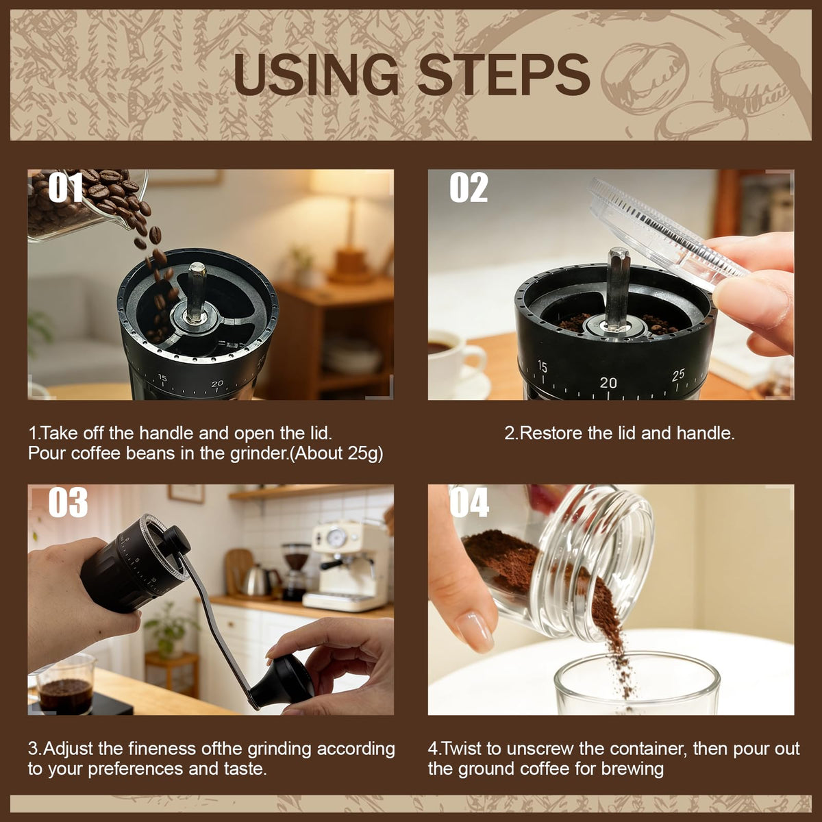 Manual Coffee Grinder with 40 Adjustable Settings, 30g Capacity Y80195