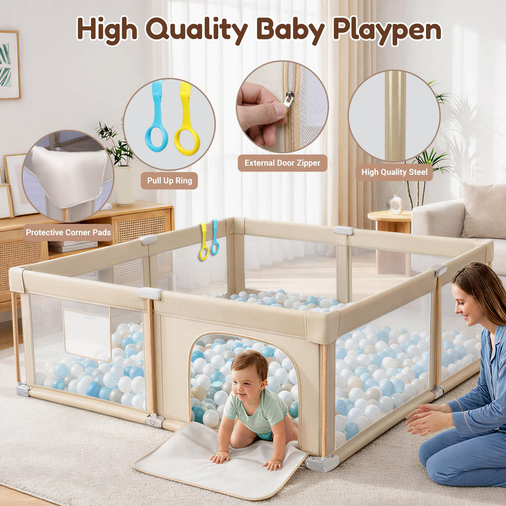 Foldable Baby Playpen with Mat, Mesh and Storage Bag T37920