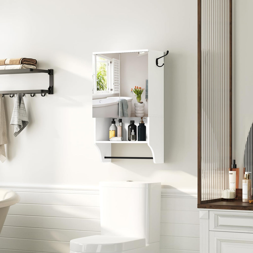 White Wall Mounted Bathroom Cabinet with Mirror and Adjustable Shelf F802