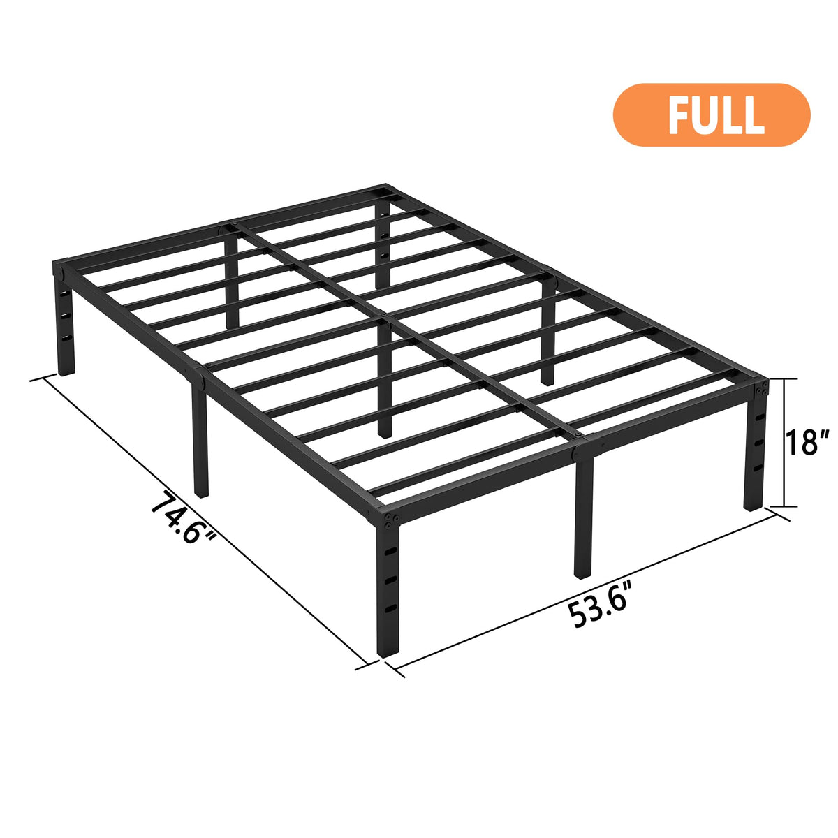 18 Inch Full Bed Frame with Under Bed Storage, Black U789193