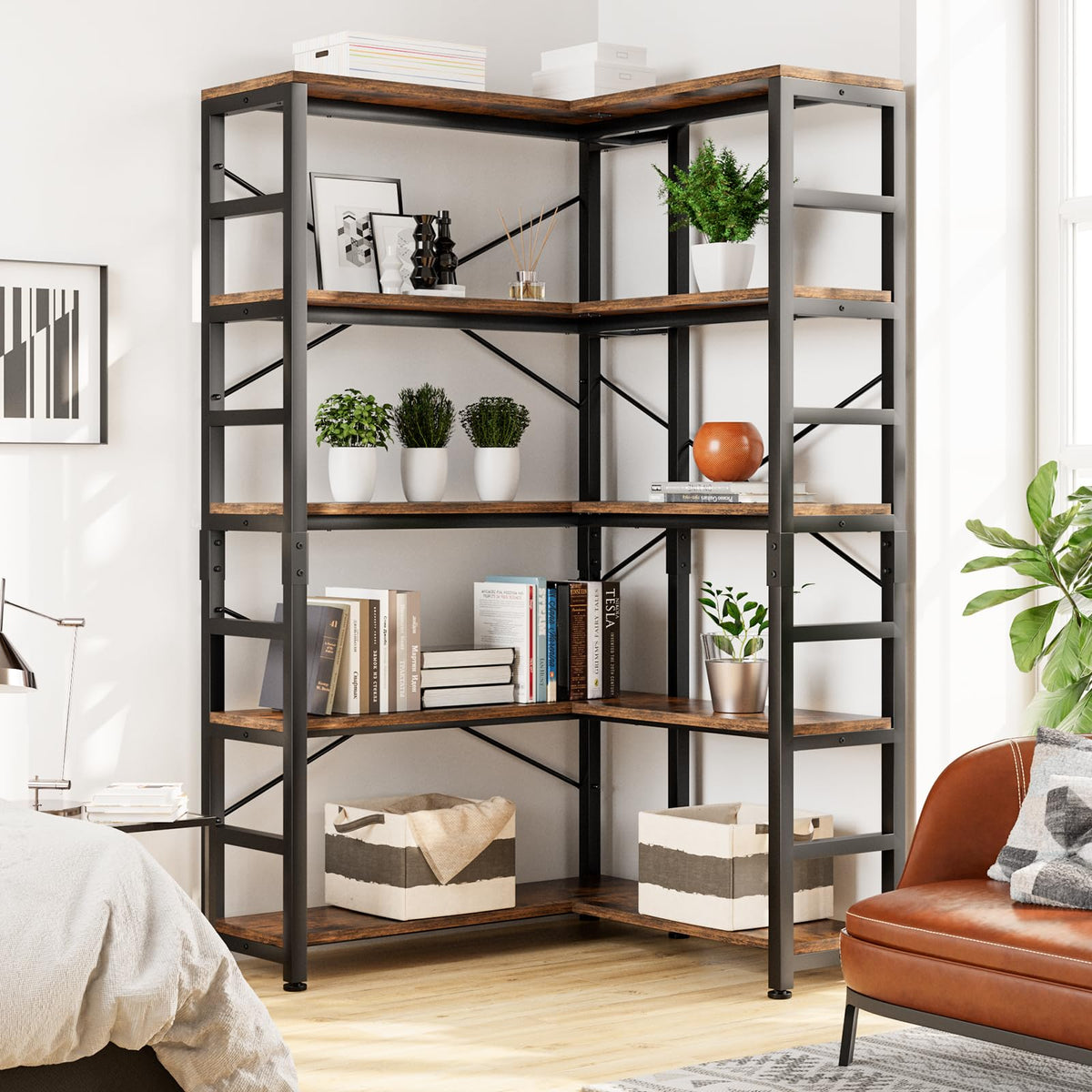 5-Tier L-Shaped Corner Bookshelf V452