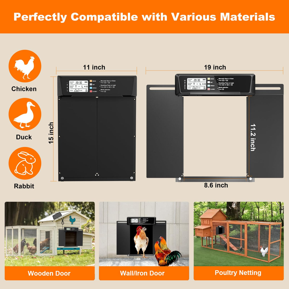 Automatic Chicken Coop Door Solar Powered with Timer & Light Sensor D6597