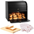 Black Roll Top Bread Box with Cutting Board Q687893