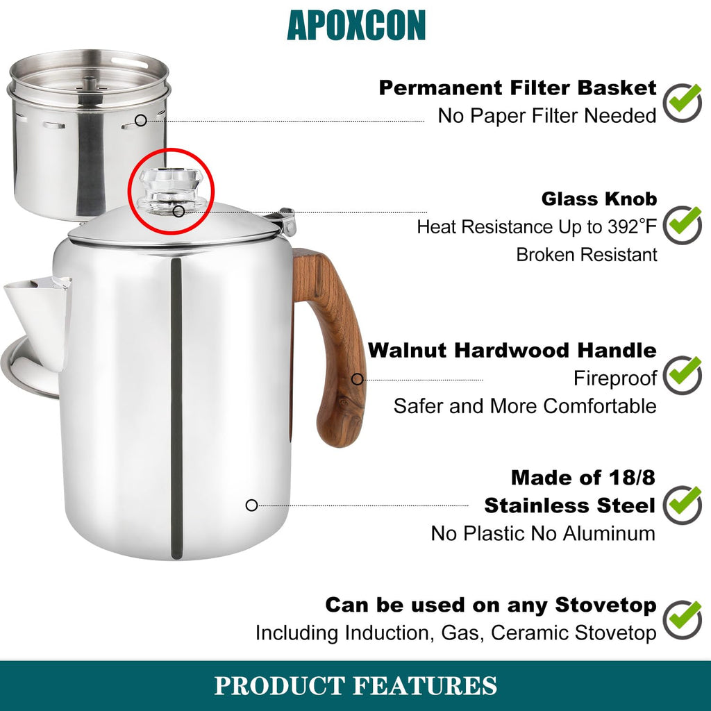 Coffee Percolator Pot Stainless Steel 8 Cup O655