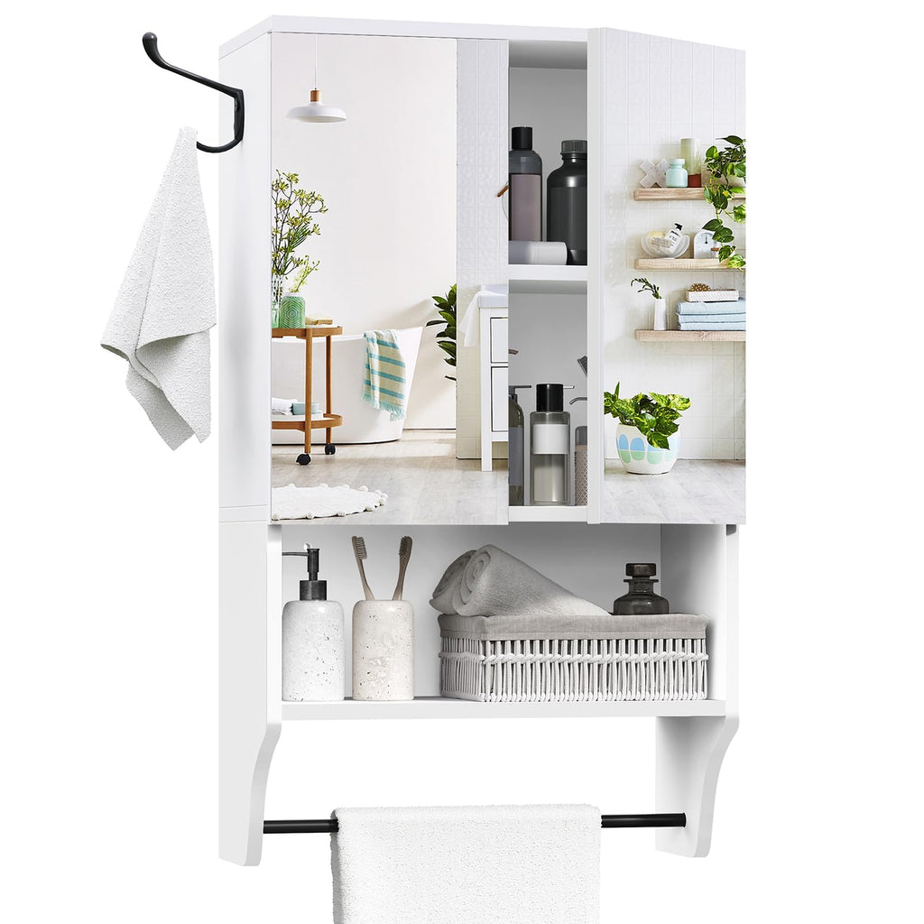 White Wall Mounted Bathroom Cabinet with Mirror and Adjustable Shelf F802