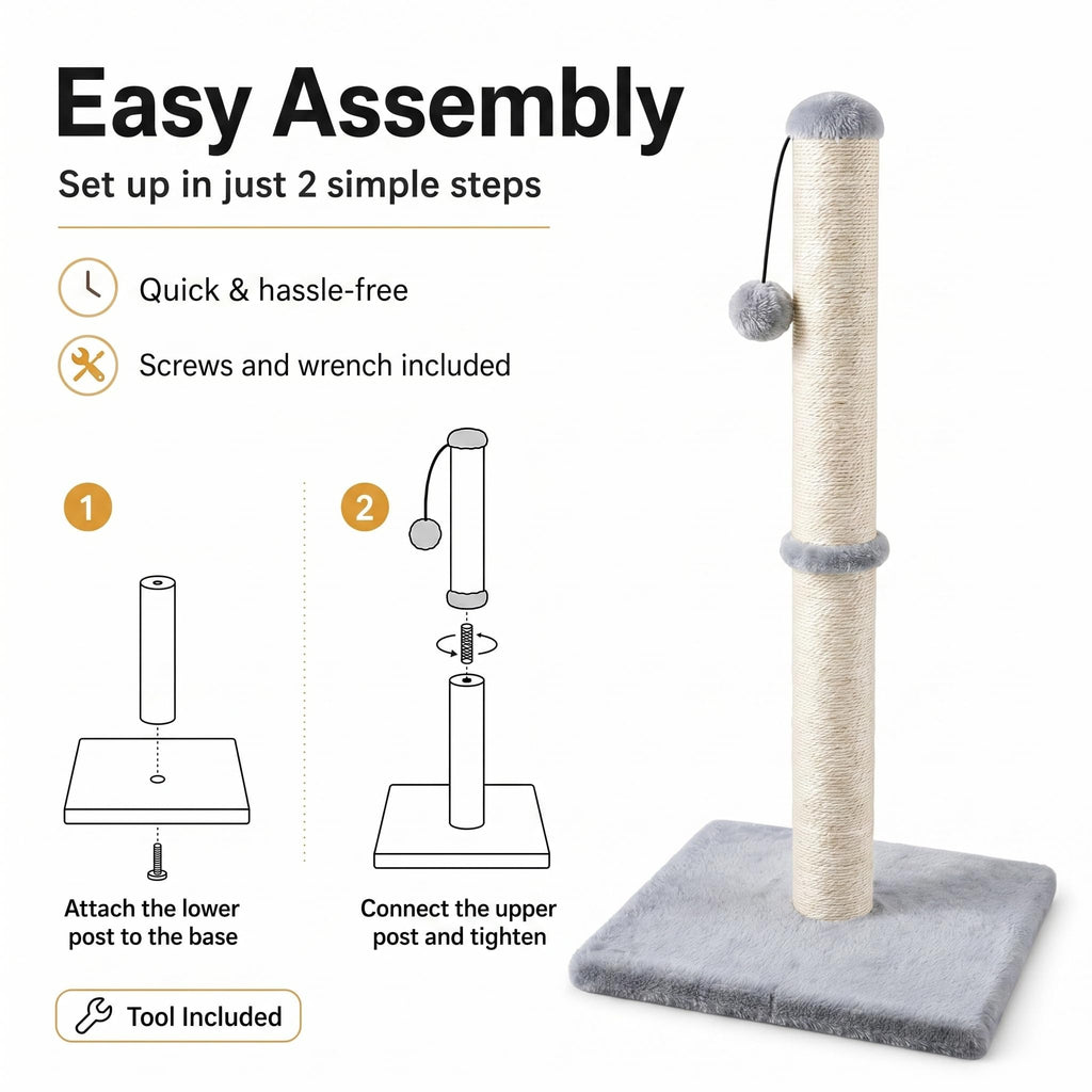 Tall Cat Scratching Post with Sisal Rope, Grey B75951