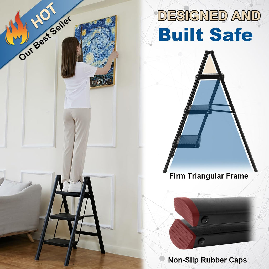 Black 3 Step Steel Folding Ladder F85556