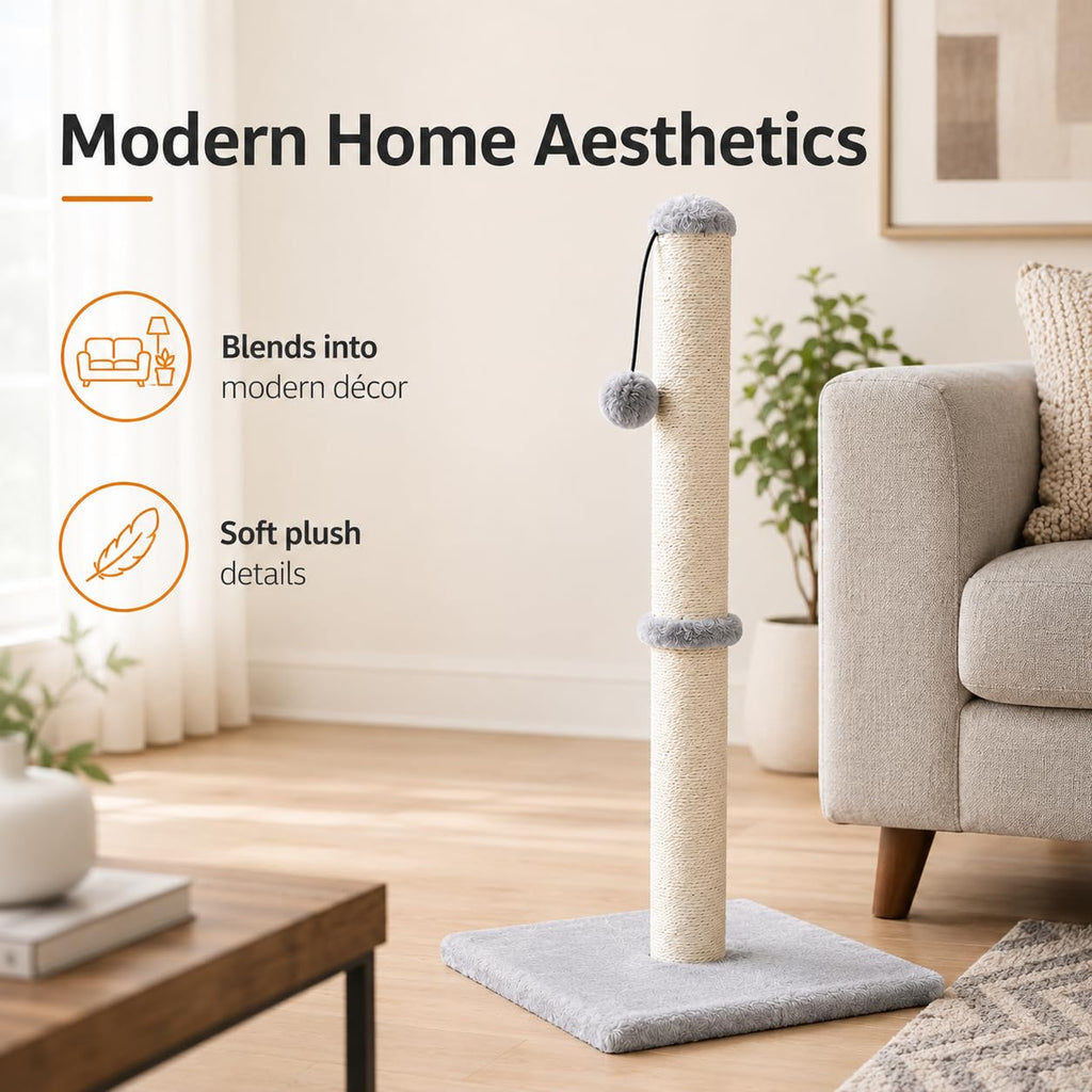 Tall Cat Scratching Post with Sisal Rope, Grey B75951