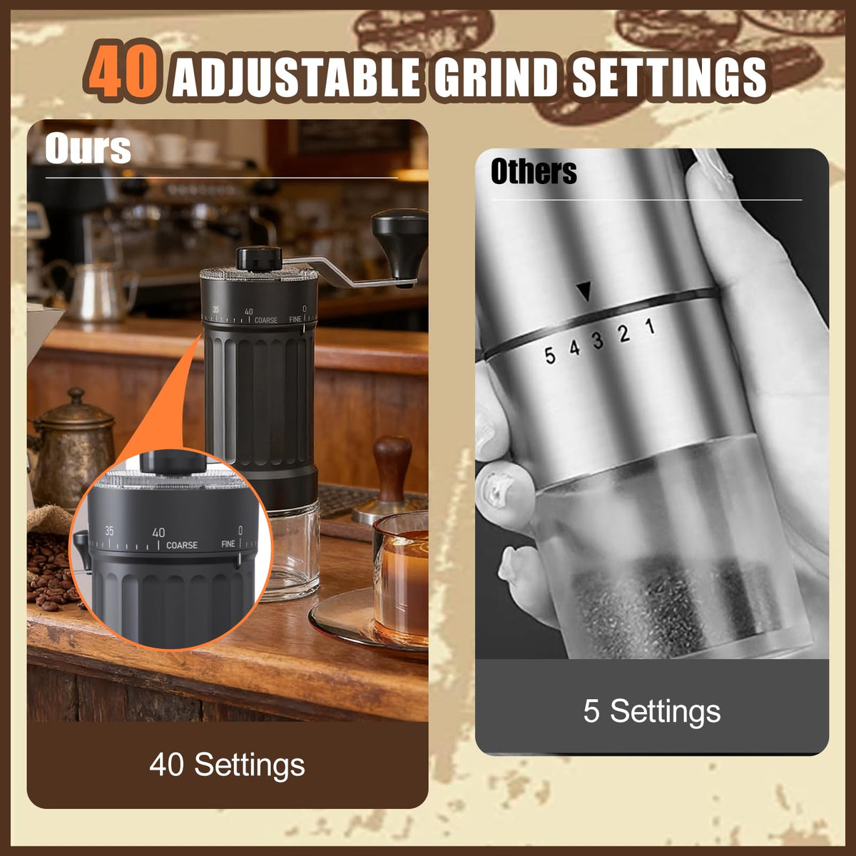 Manual Coffee Grinder with 40 Adjustable Settings, 30g Capacity Y80195