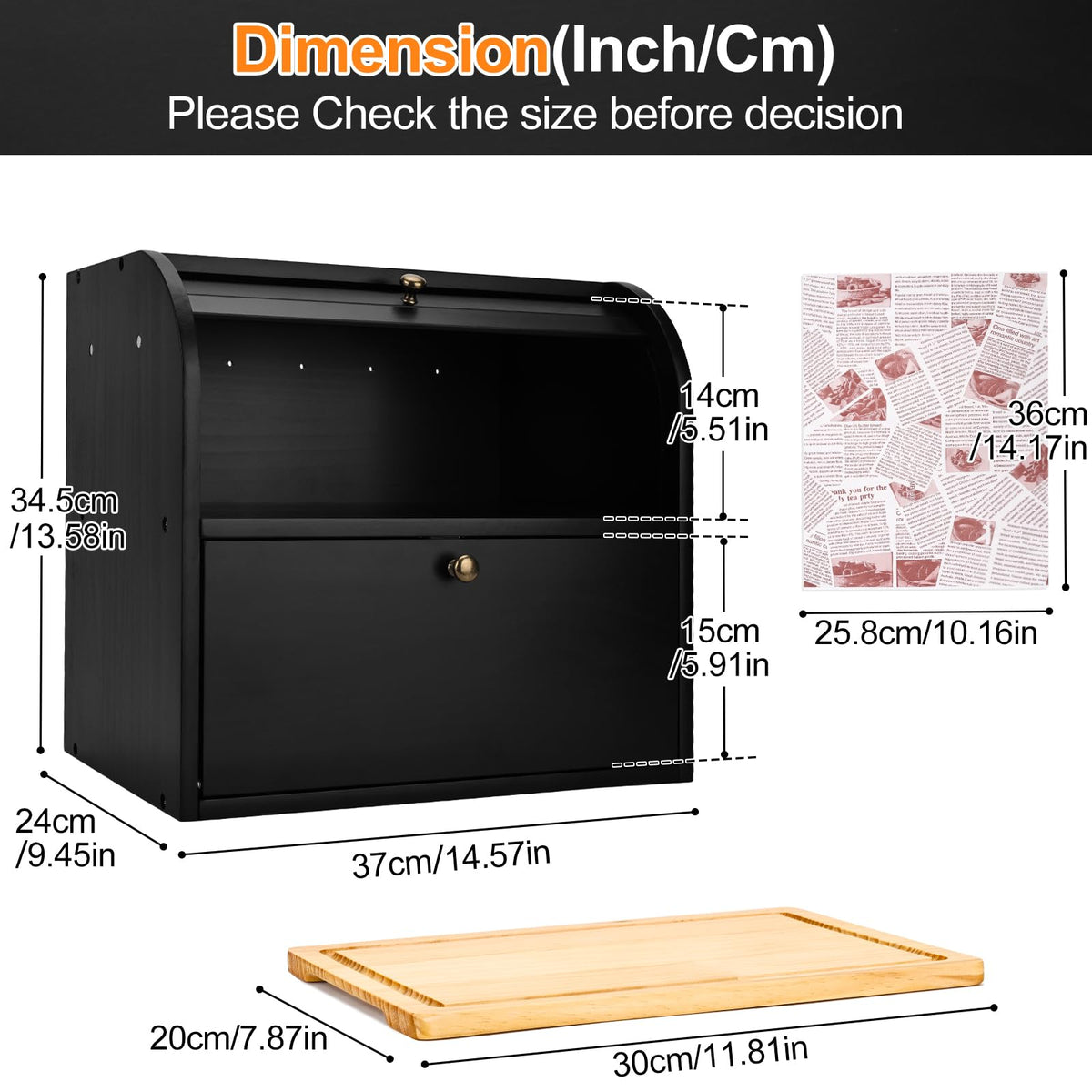 Black Roll Top Bread Box with Cutting Board Q687893