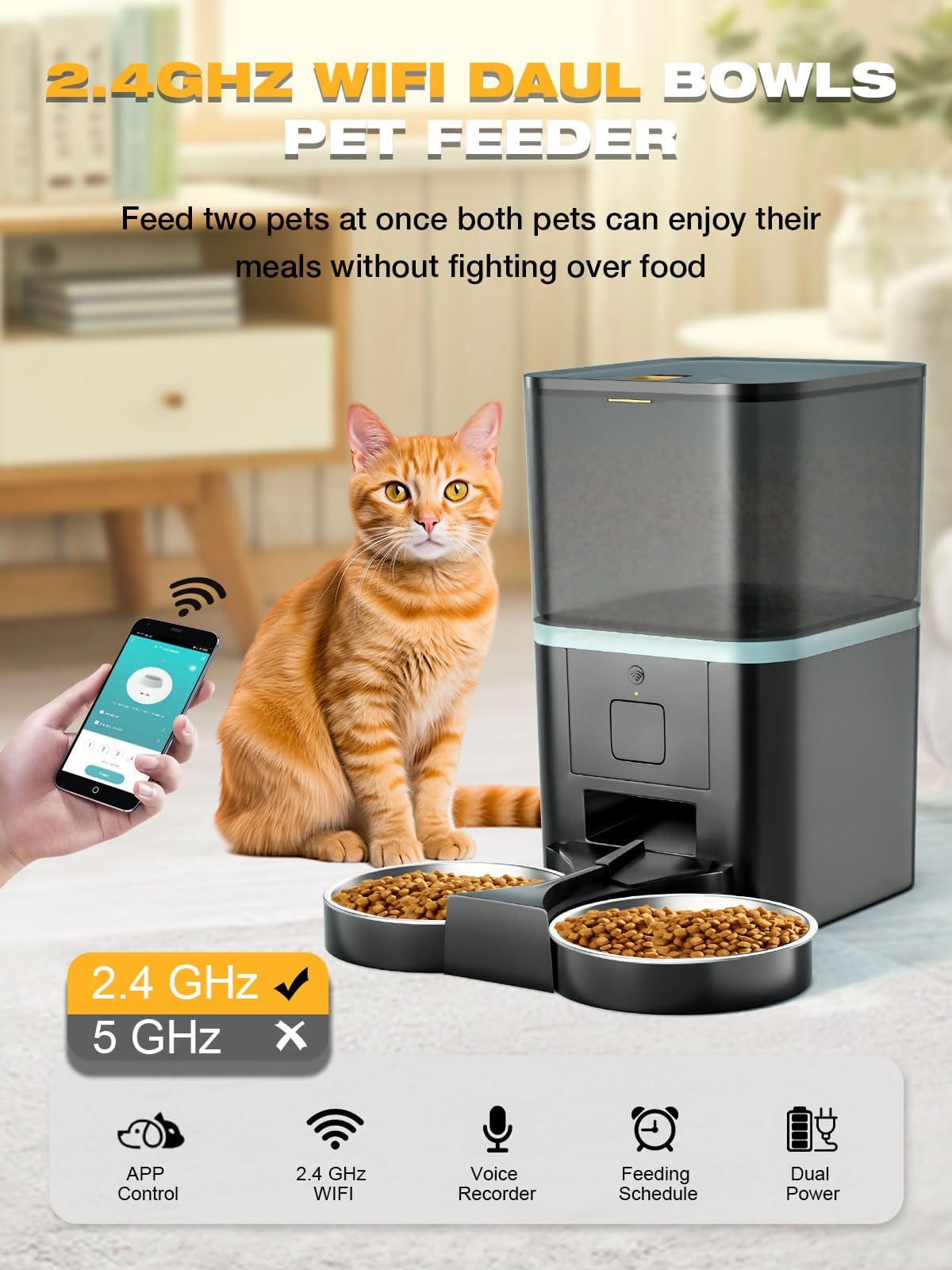 Automatic WiFi App Control Cat Feeder with Stainless Steel Bowl I19028