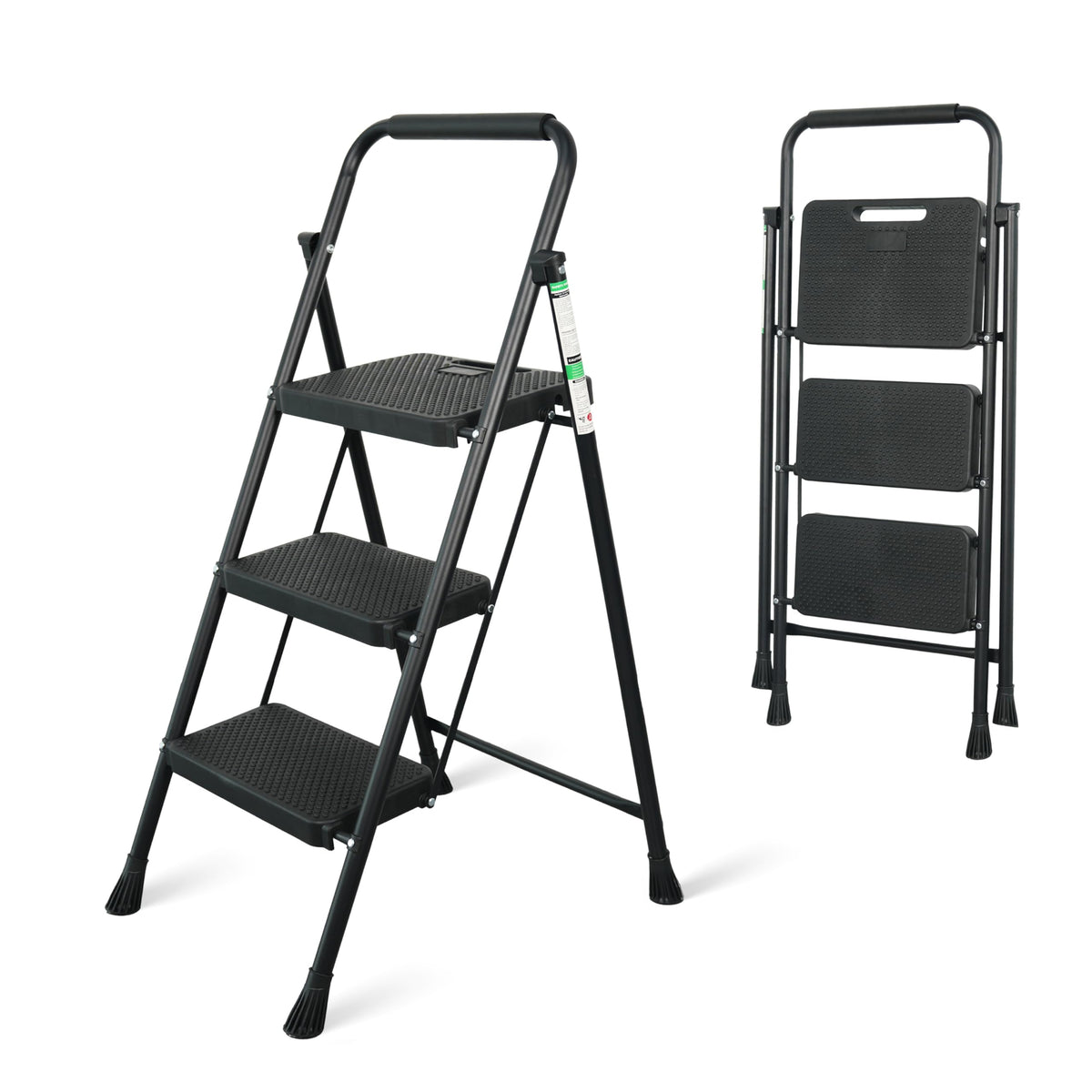 Portable Steel Folding Step Stool, 3-Step, Black R793295