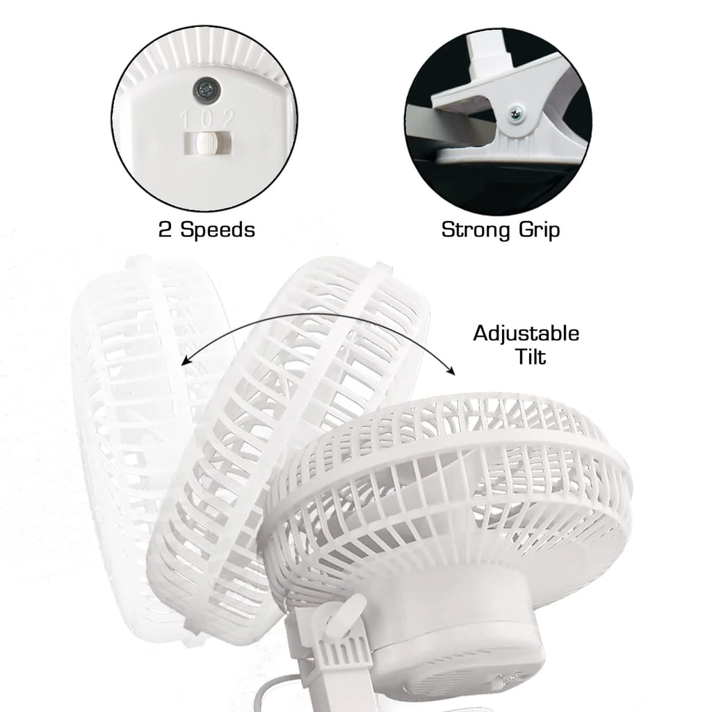 White 2-Pack 6" Clip-On Table Fan with 2 Quiet Speeds A39436