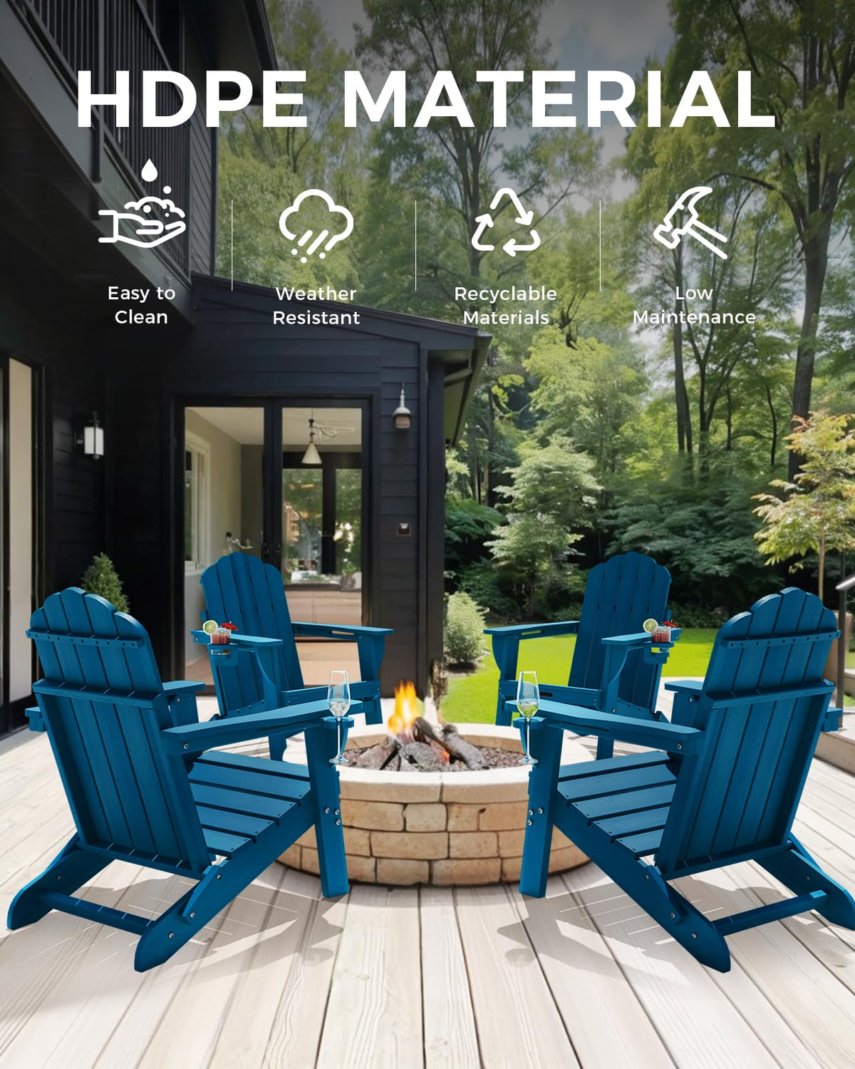 Folding Adirondack Chairs Set of 4 with 2 Cup Holders S651500