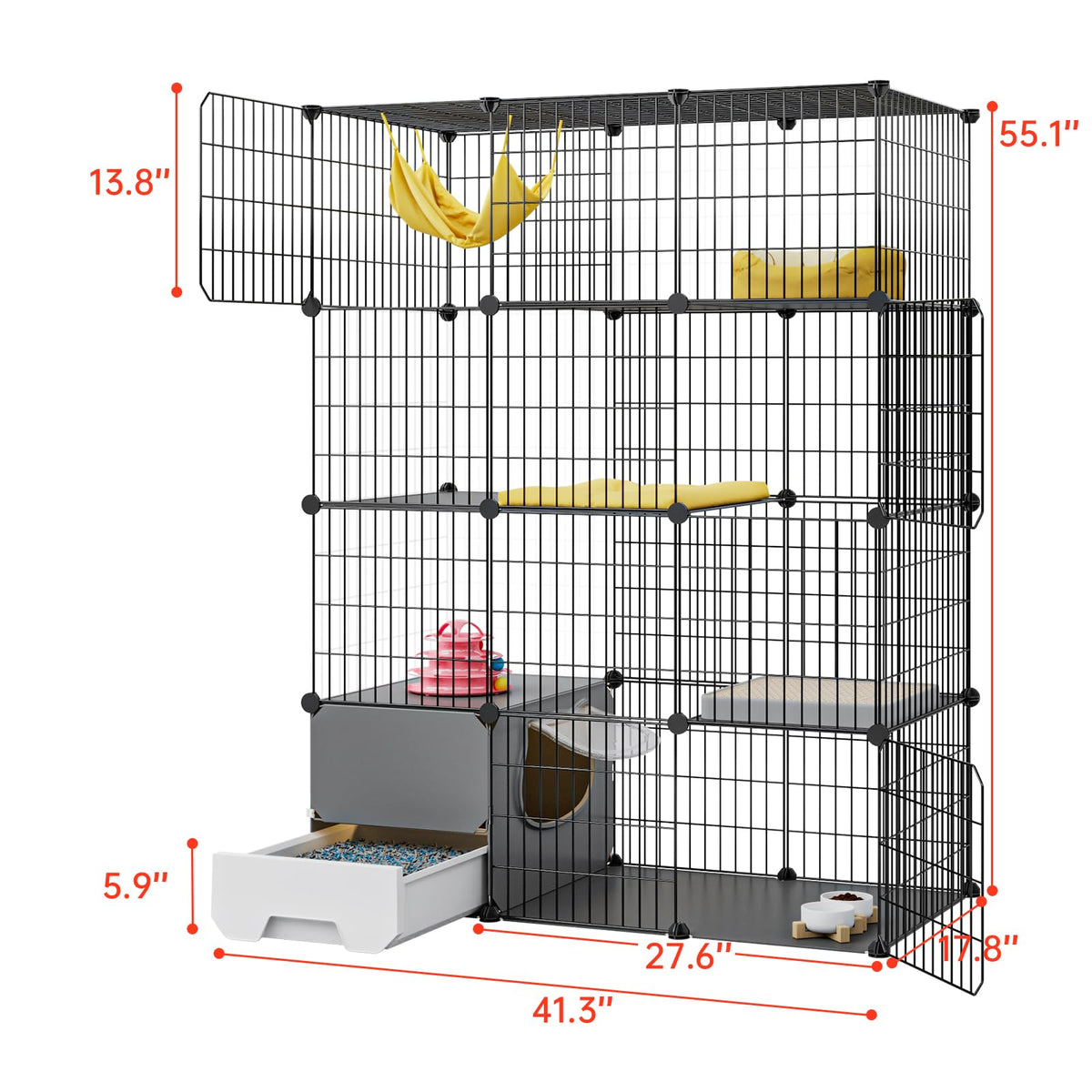 Large 4-Tier Cat Cage with Litter Box C619