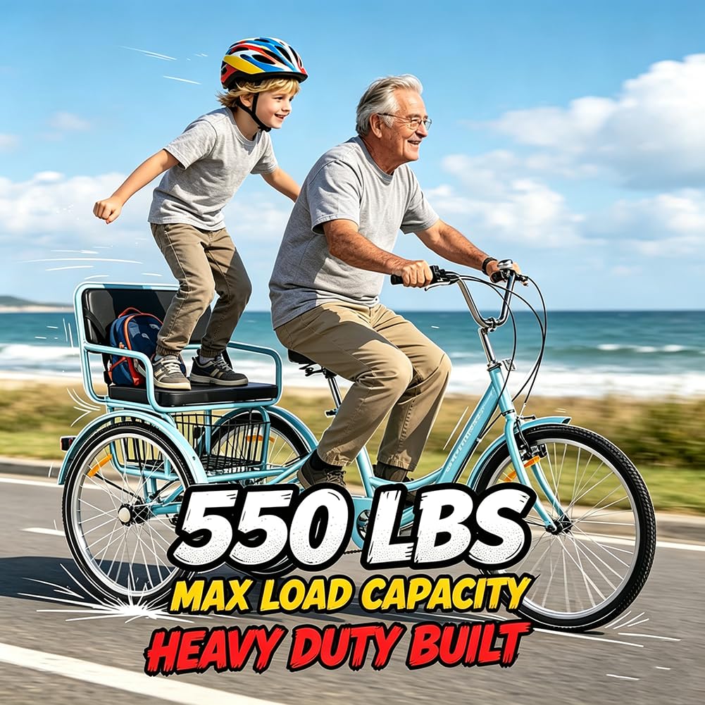 24" 7-Speed Heavy-Duty Steel Adult Tricycle with Rear Seat & Basket J546527