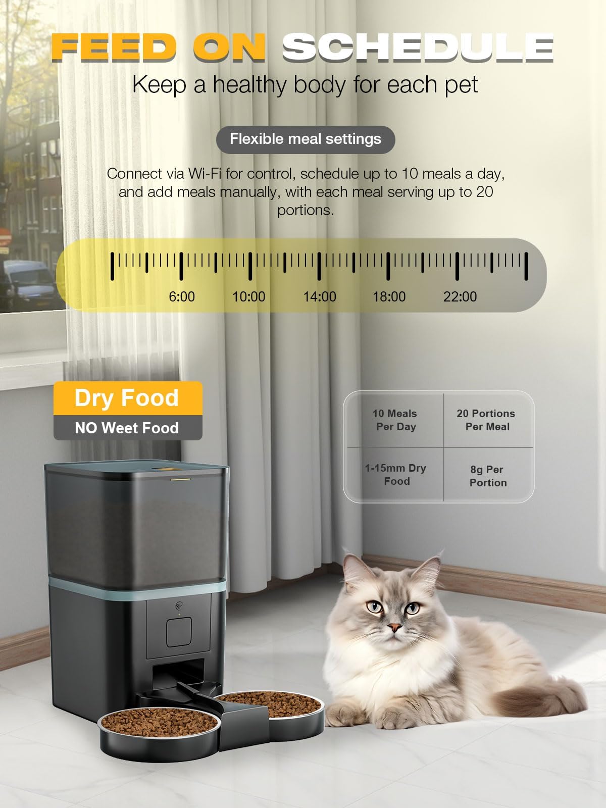 Automatic WiFi App Control Cat Feeder with Stainless Steel Bowl I19028